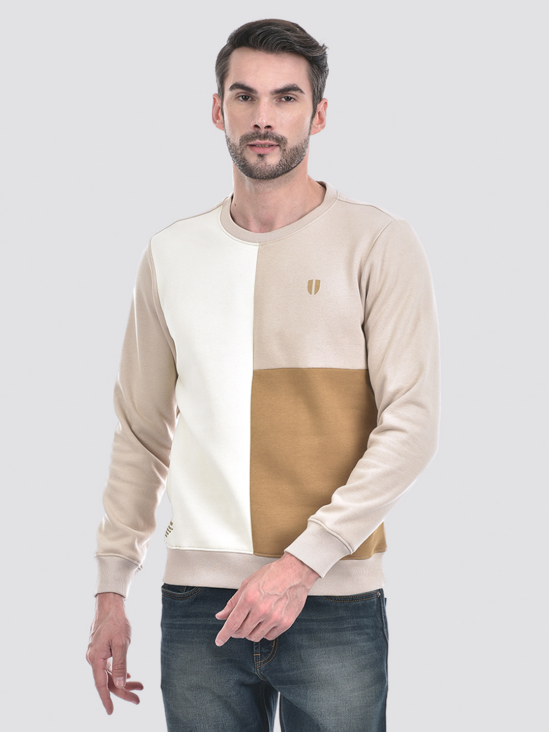 Numero Uno Men Color Block Beige Sweat Shirt